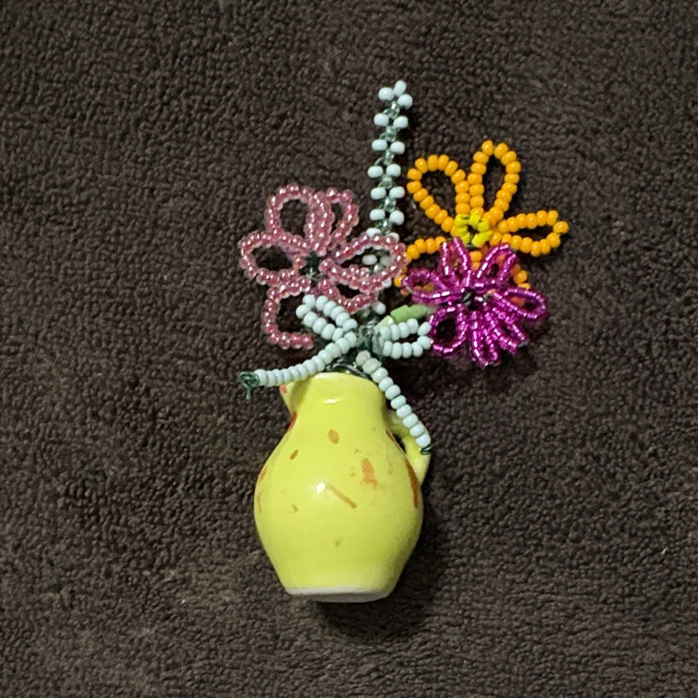Handcrafted Beaded Flower Arrangement in Yellow Vase